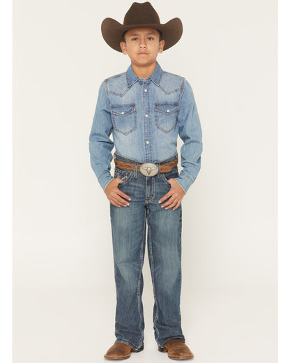 Cody James Boys' Grullo Medium Wash Relaxed Bootcut Comfort Stretch De
