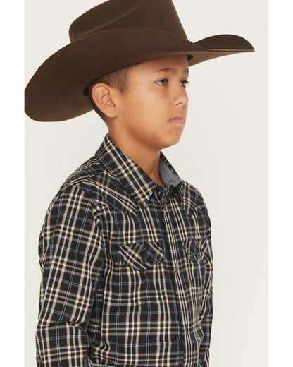 Cody James Boys' Warriors Way Plaid Print Long Sleeve Snap Western Shi