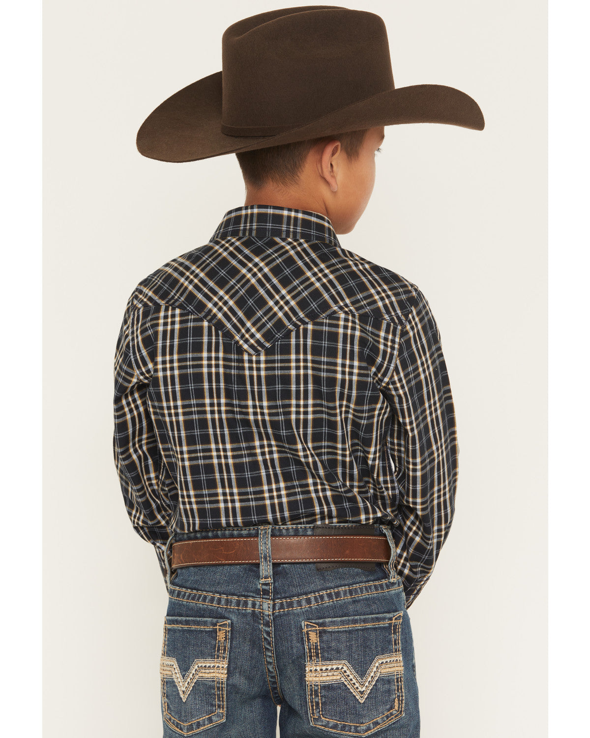 Cody James Boys' Warriors Way Plaid Print Long Sleeve Snap Western Shi