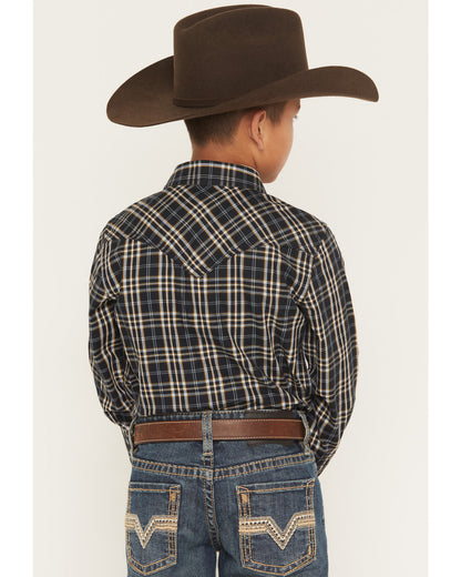 Cody James Boys' Warriors Way Plaid Print Long Sleeve Snap Western Shi