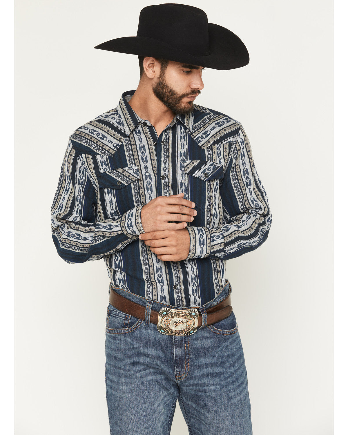 Cody James Men's Ford Southwestern Stripe Print Long Sleeve Snap Weste