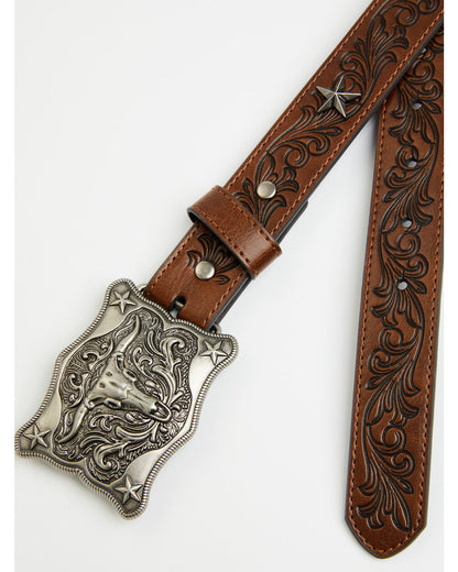 Cody James Boys' Longhorn Plaque Buckle with Star Concho Belt