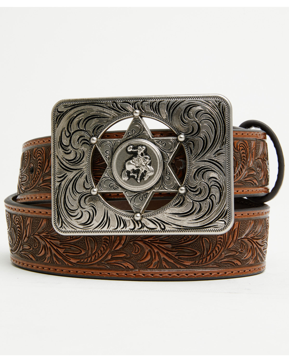 Cody James Boys' Sheriff Star Buckle Tooled Belt