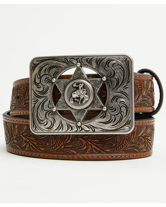 Cody James Boys' Sheriff Star Buckle Tooled Belt