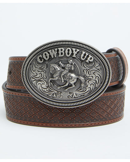 Cody James Boys' Basket Weave Cowboy Up Buckle Belt