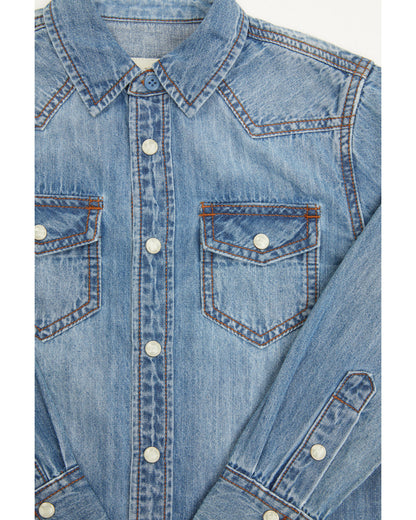 Cody James Toddler Boys' Foothill Denim Long Sleeve Pearl Snap Western