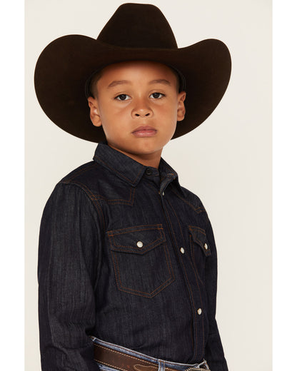 Cody James Boys' Cave Creek Long Sleeve Pearl Snap Western Denim Shirt