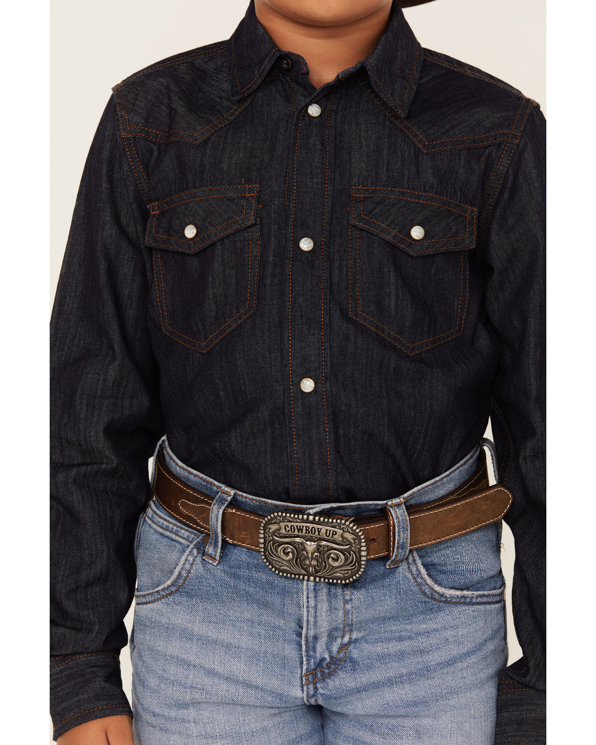 Cody James Boys' Cave Creek Long Sleeve Pearl Snap Western Denim Shirt