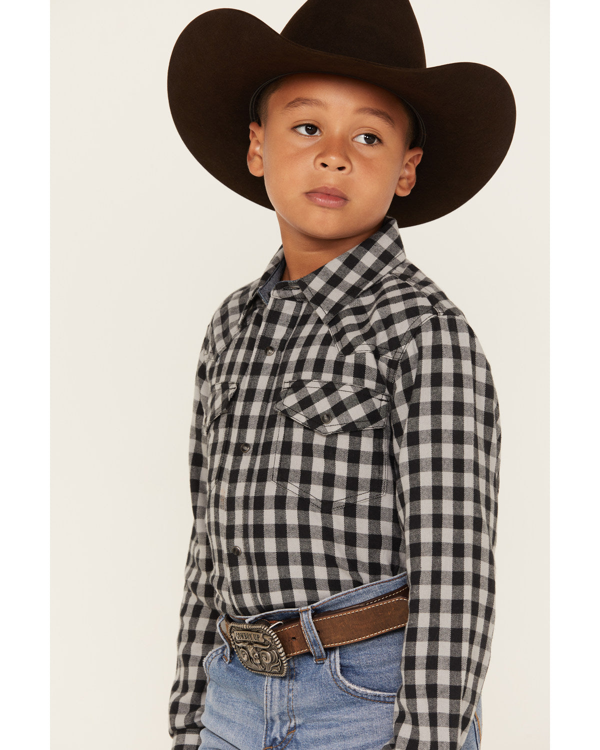 Cody James Boys' Gingham Print Long Sleeve Snap Western Flannel Shirt
