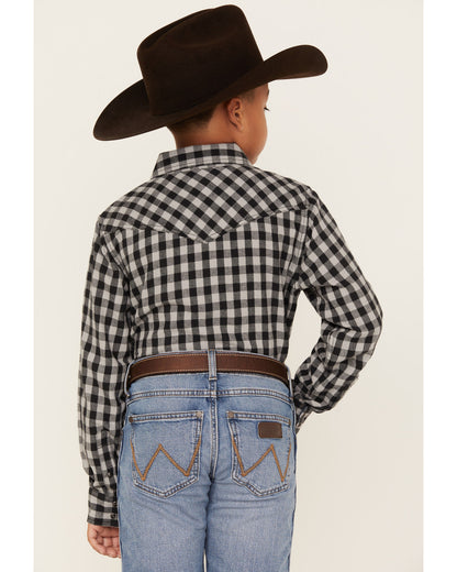 Cody James Boys' Gingham Print Long Sleeve Snap Western Flannel Shirt