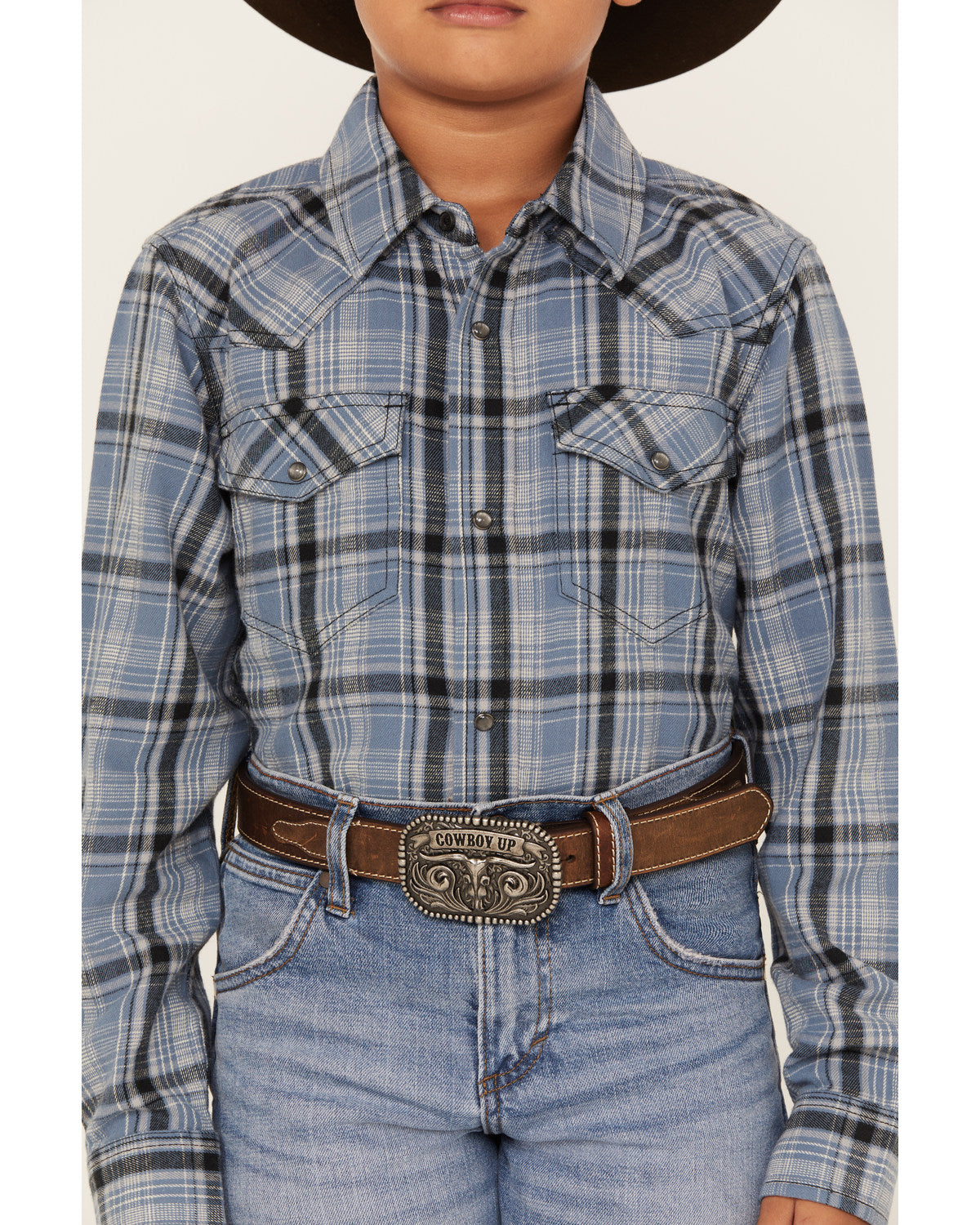 Cody James Boys' Plaid Print Long Sleeve Snap Western Flannel Shirt
