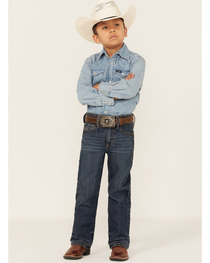 Cody James Little Boys' Saguaro Dark Wash Mid Rise Stretch Slim Bootcu