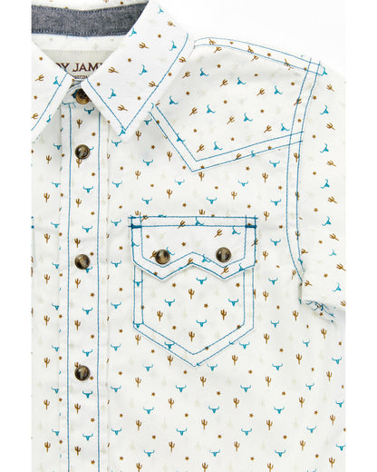 Cody James Toddler Boys' Bull and Cactus Print Short Sleeve Snap Weste