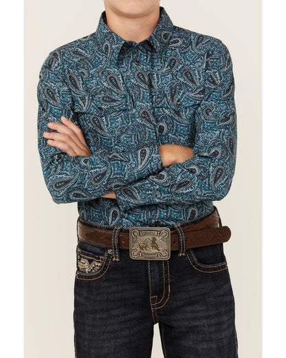 Cody James Boys' Lasso Paisley Print Long Sleeve Snap Western Shirt
