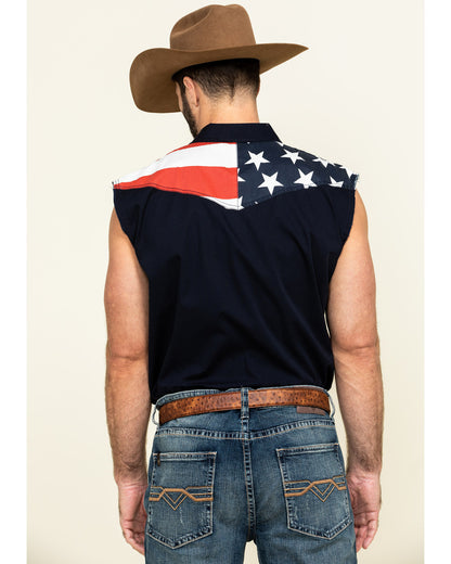 Cody James Men's American Flag Bubba Sleeveless Western Shirt