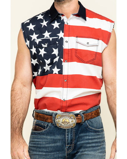 Cody James Men's American Flag Bubba Sleeveless Western Shirt