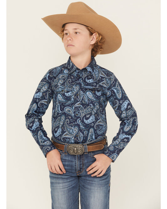 Cody James Boys' Westward Paisley Print Long Sleeve Snap Western Shirt
