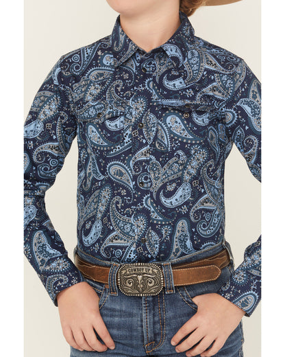 Cody James Boys' Westward Paisley Print Long Sleeve Snap Western Shirt