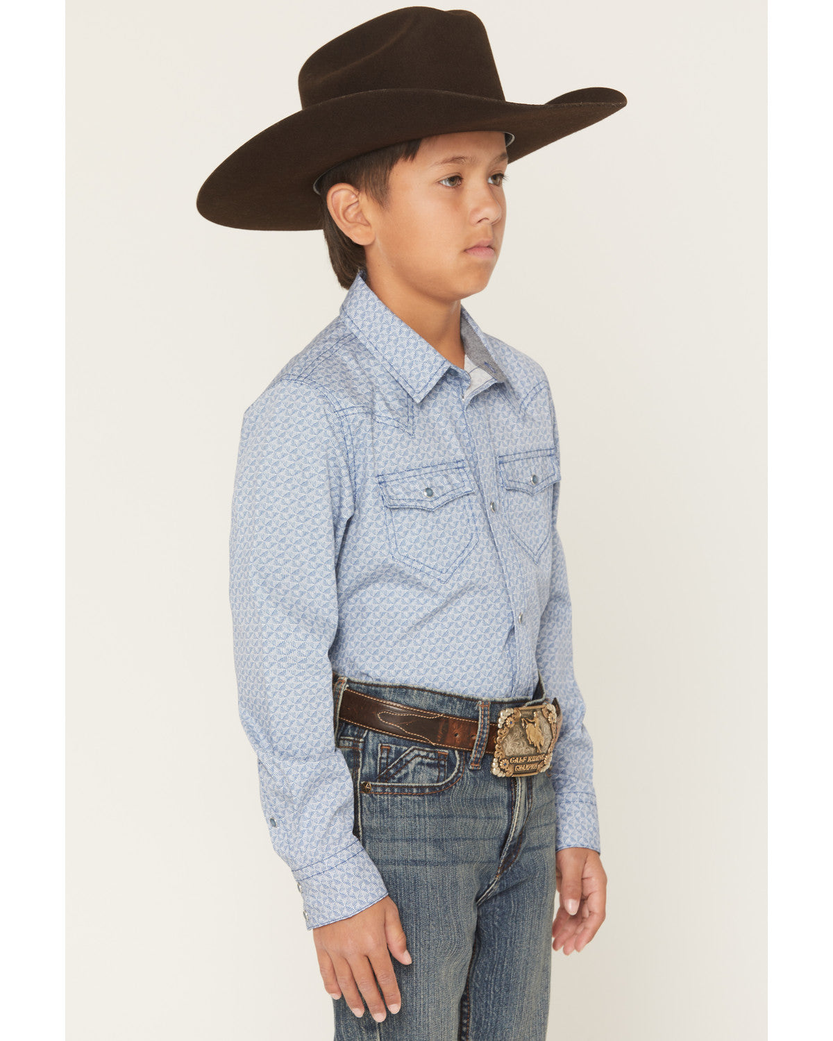 Cody James Boys' Coastal Cowboy Geo Print Long Sleeve Snap Western Shi