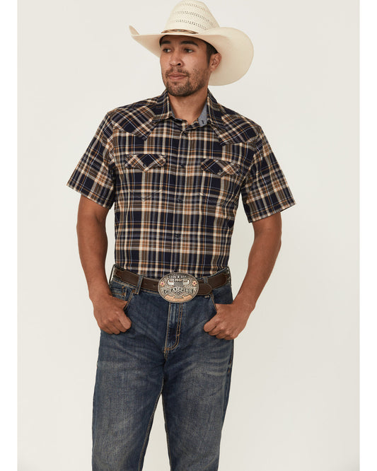 Cody James Men's Rustic Rodeo Plaid Print Short Sleeve Snap Western Sh