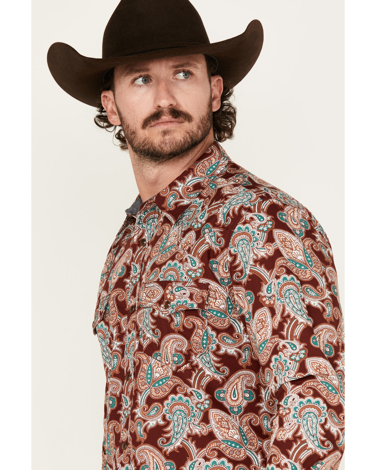 Cody James Men's Noah Paisley Print Long Sleeve Snap Western Shirt - T