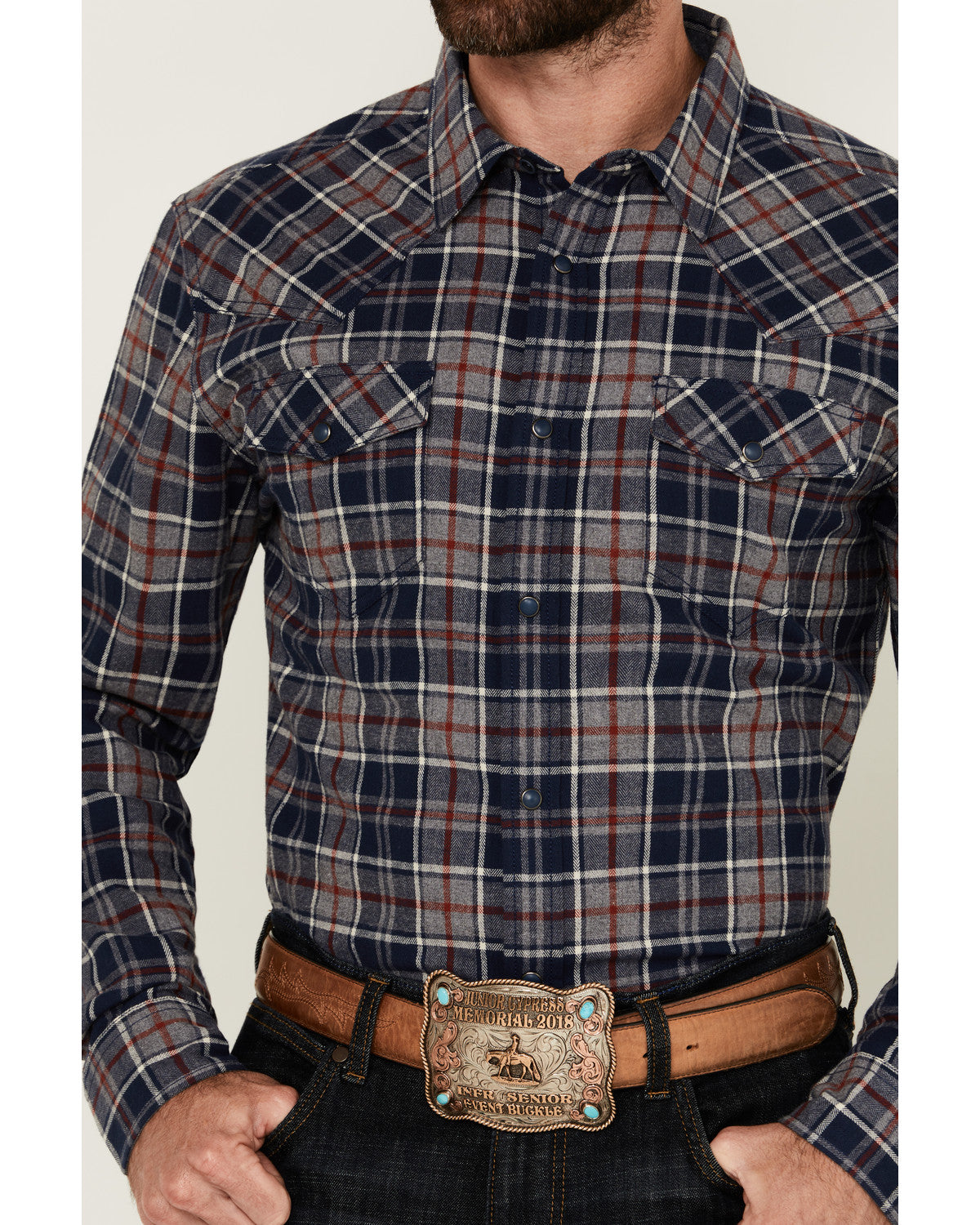 Cody James Men's Poker Plaid Print Long Sleeve Snap Western Shirt