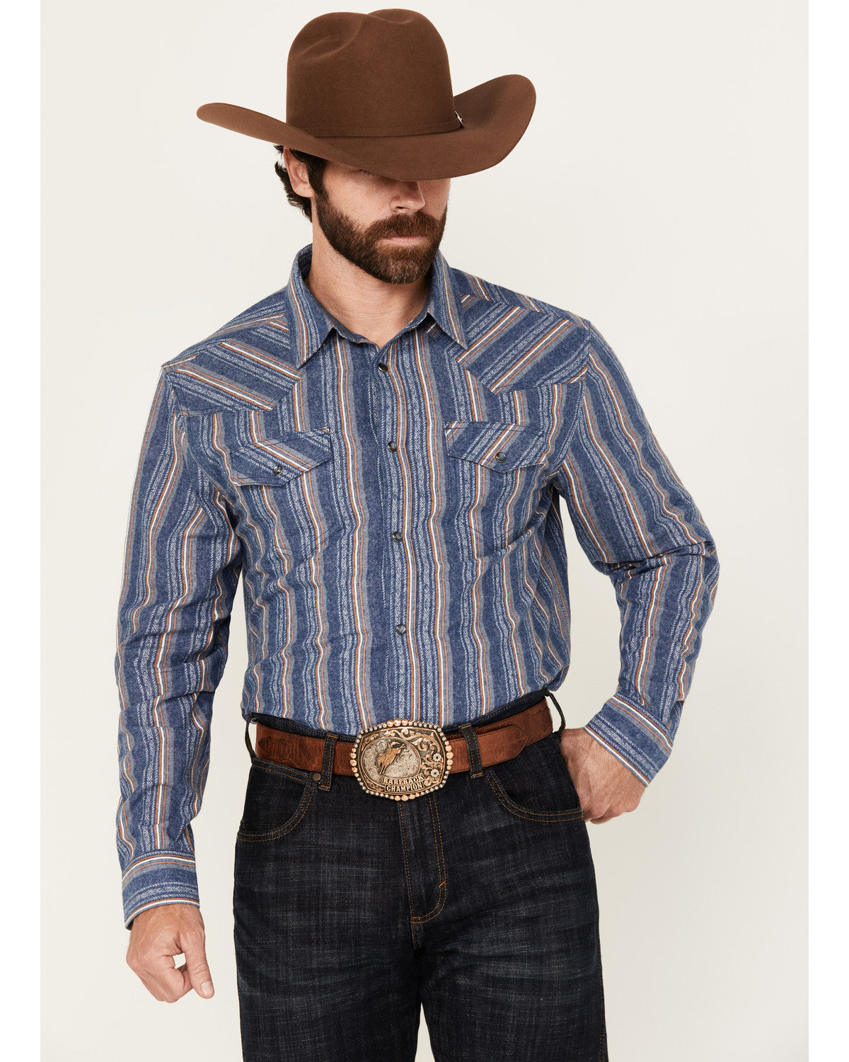 Cody James Men's Alpine Southwestern Striped Long Sleeve Pearl Snap We