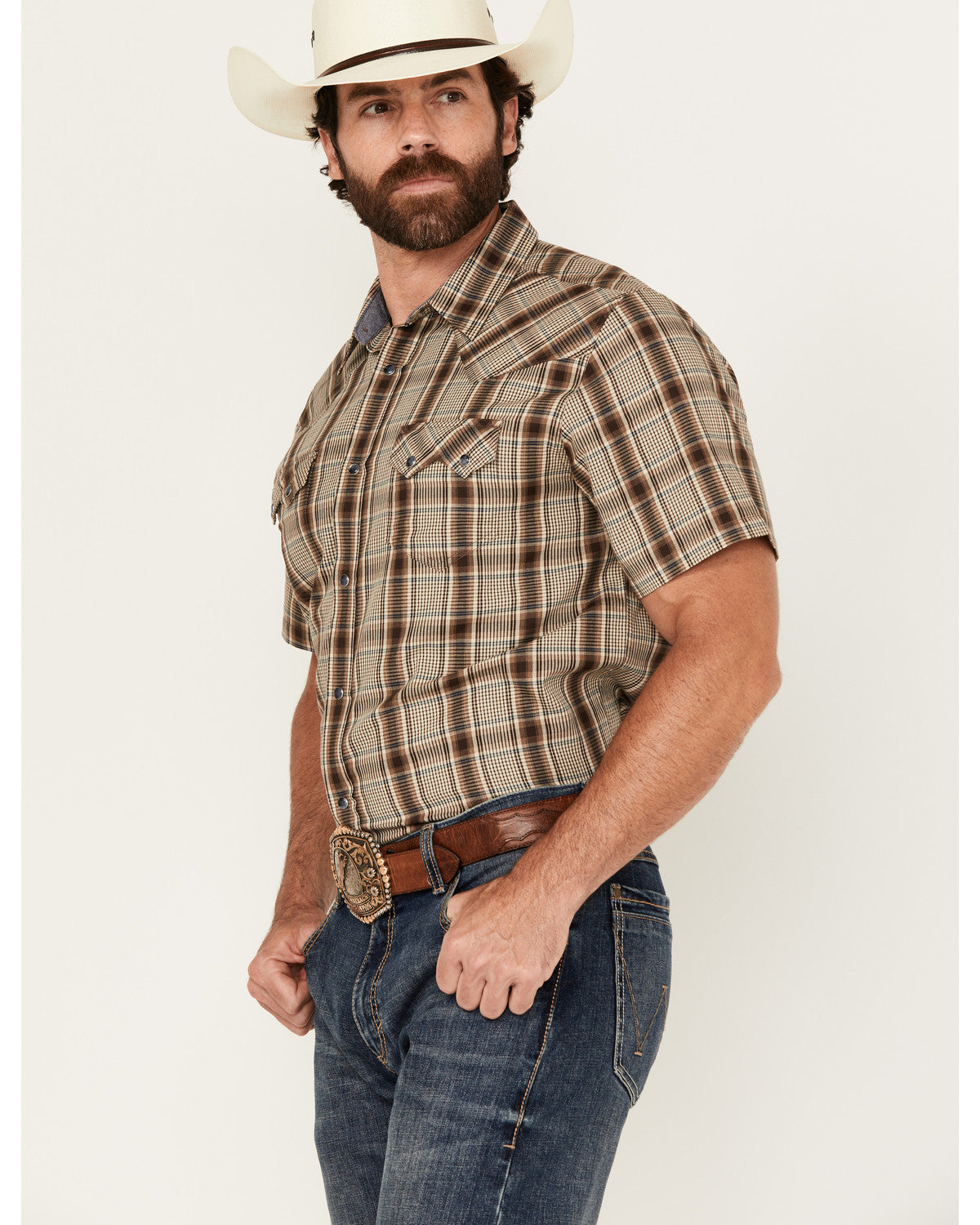 Cody James Men's Poncho Plaid Print Short Sleeve Snap Western Shirt