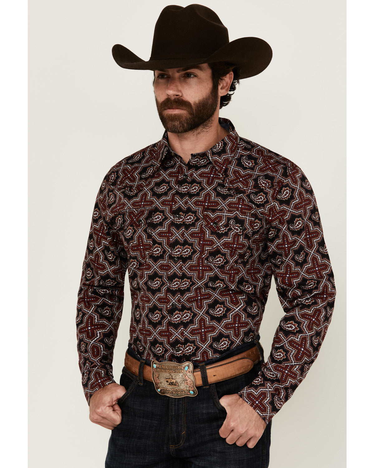 Cody James Men's Daybreak Geo Print Long Sleeve Snap Western Shirt