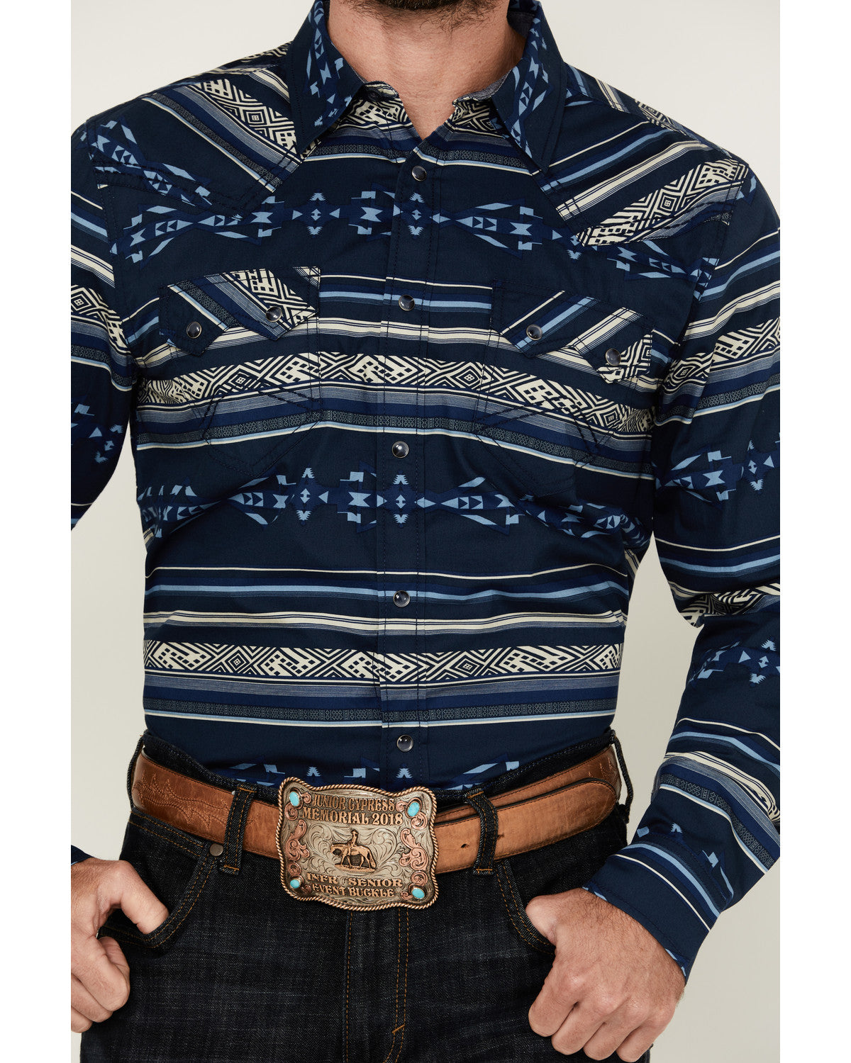 Cody James Men's Distance Southwestern Striped Long Sleeve Snap Wester