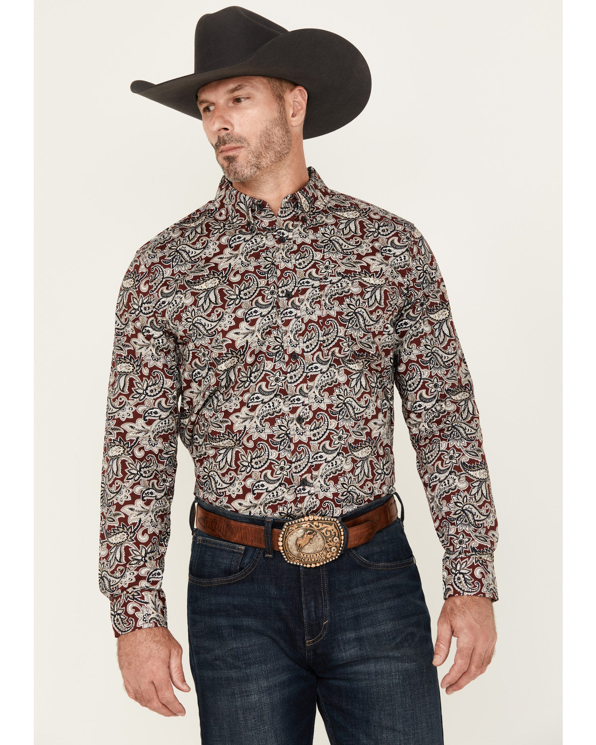 Cody James Men's Max Paisley Print Long Sleeve Button-Down Stretch Wes