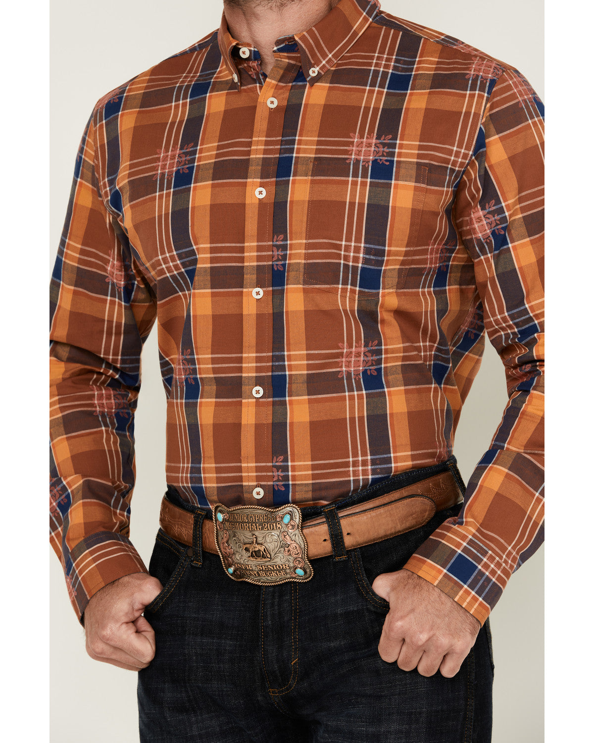 Cody James Men's Dobby Plaid Print Long Sleeve Button-Down Stretch Wes