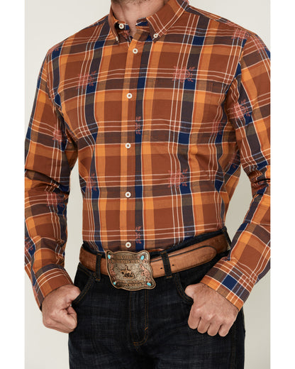 Cody James Men's Dobby Plaid Print Long Sleeve Button-Down Stretch Wes