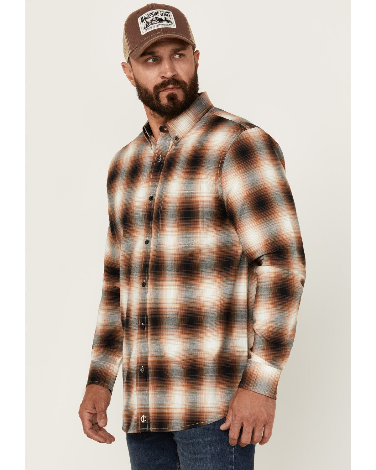 Cody James Men's Hombre Plaid Print Long Sleeve Button-Down Stretch We