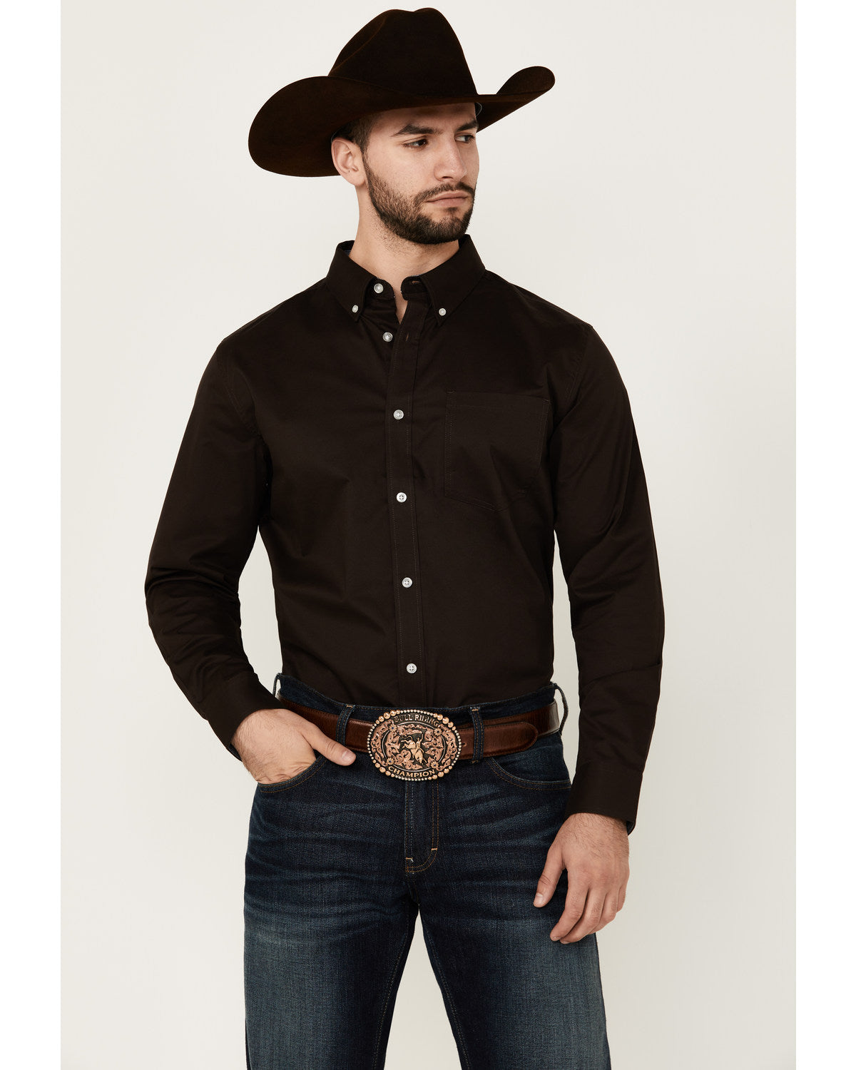 Cody James Men's Basic Solid Long Sleeve Button-Down Stretch Western S