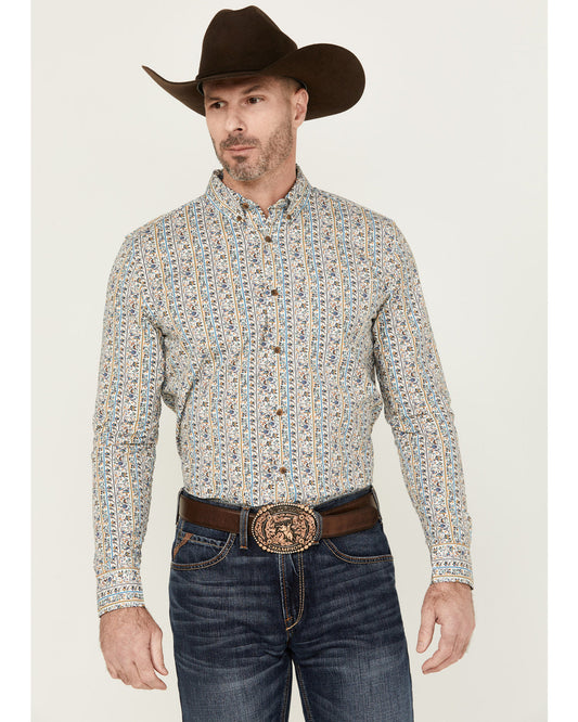 Cody James Men's Wells Floral Striped Print Long Sleeve Button-Down St