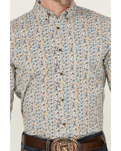 Cody James Men's Wells Floral Striped Print Long Sleeve Button-Down St