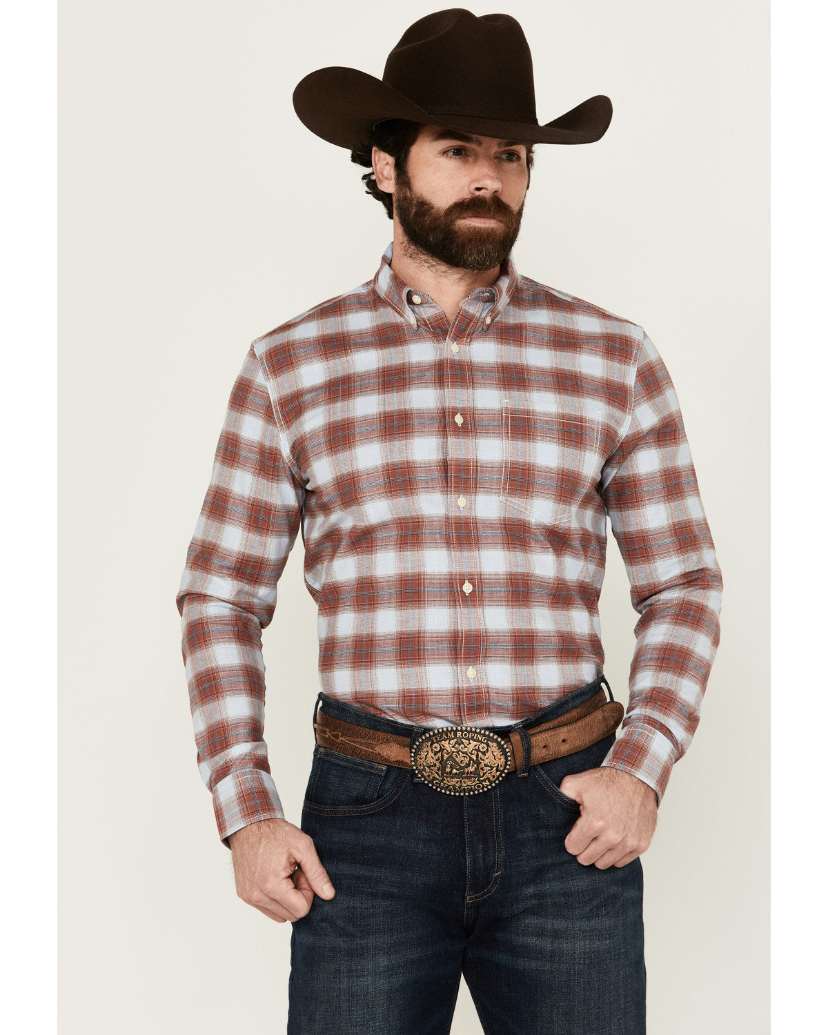 Cody James Men's Rush Plaid Print Long Sleeve Button-Down Stretch West