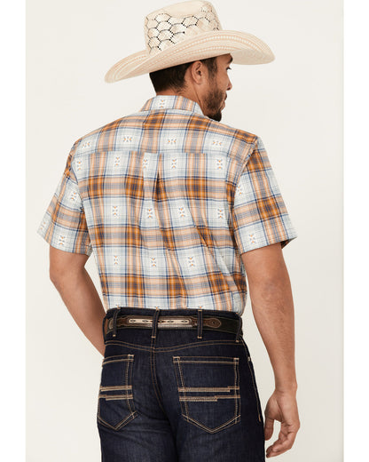 Cody James Men's Spur Dobby Plaid Print Short Sleeve Button-Down Stret