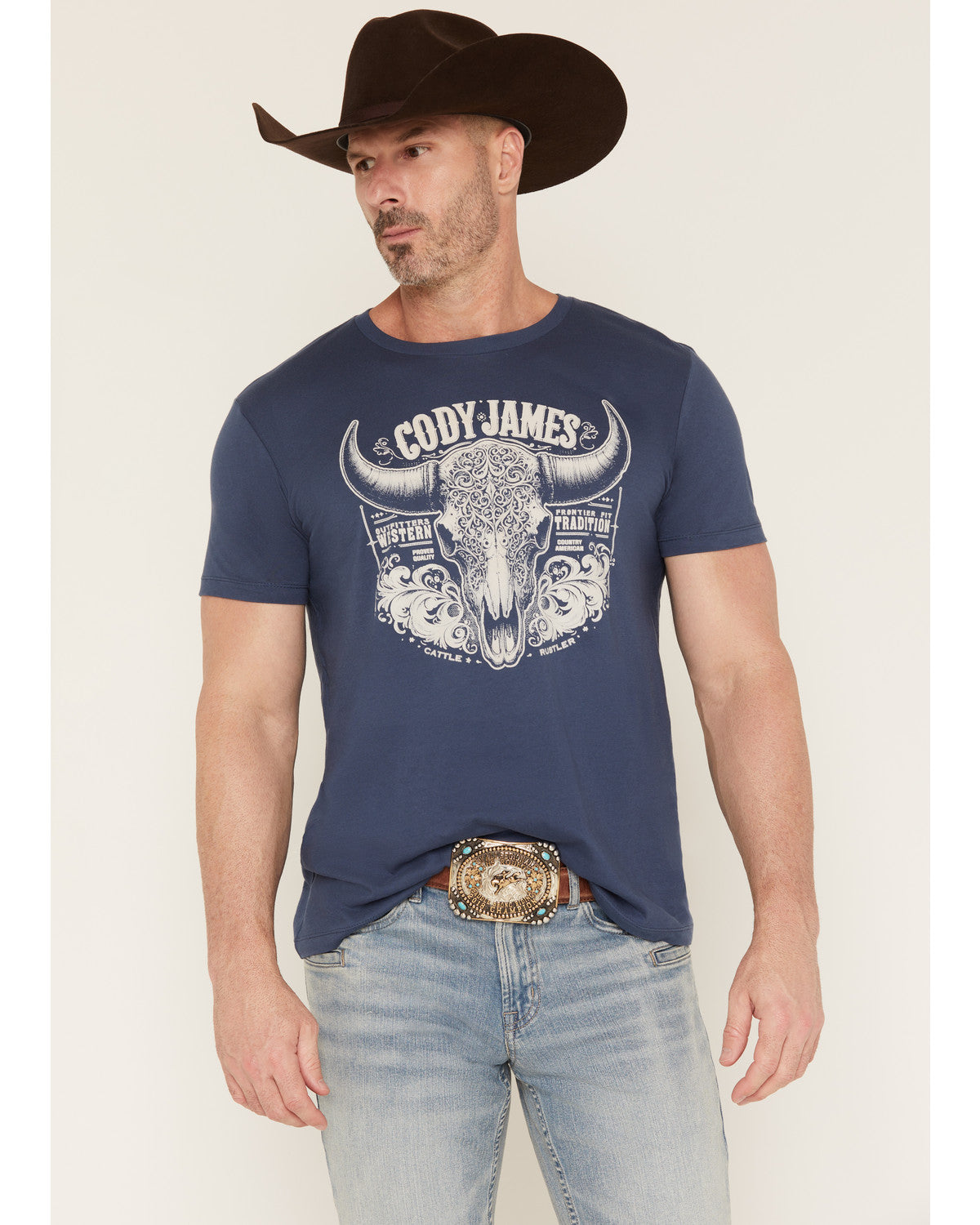 Cody James Men's Ornate Steerhead Skull Short Sleeve Graphic T-Shirt