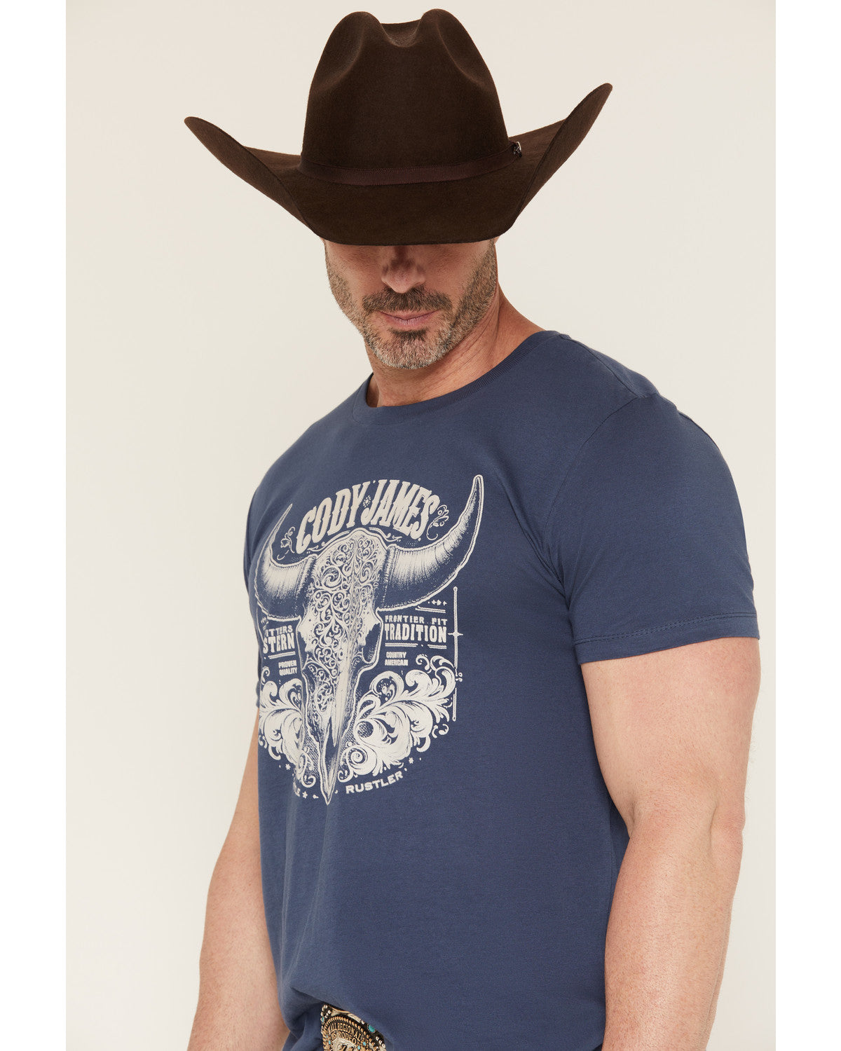 Cody James Men's Ornate Steerhead Skull Short Sleeve Graphic T-Shirt