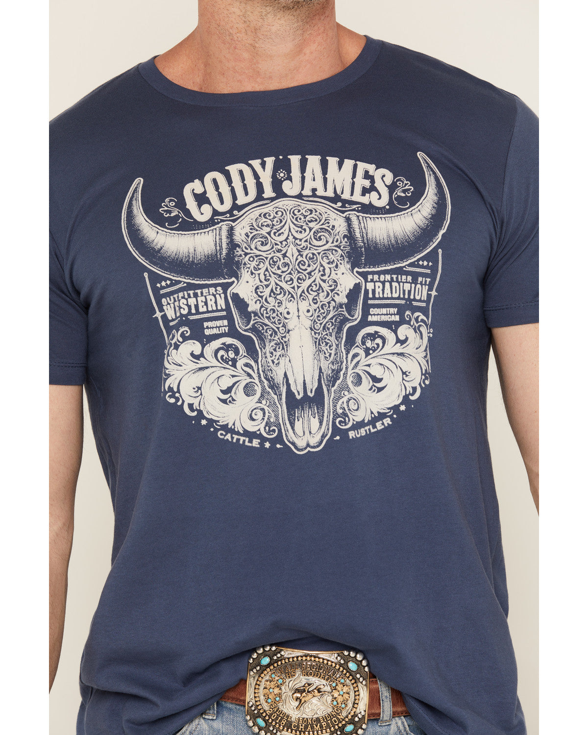 Cody James Men's Ornate Steerhead Skull Short Sleeve Graphic T-Shirt