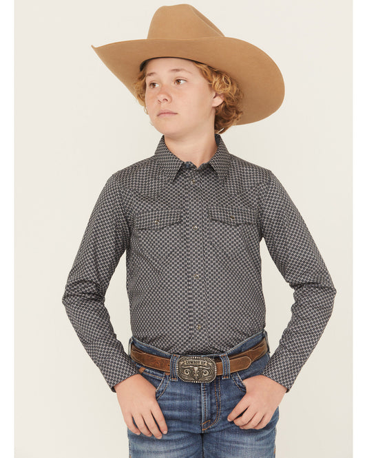 Cody James Boys' San Juan Geo Print Long Sleeve Snap Western Shirt