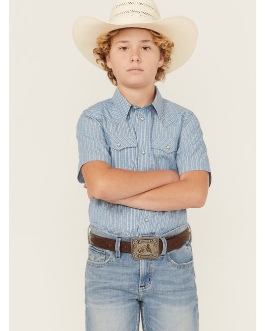 Cody James Boys' Cowboy Way Striped Print Short Sleeve Snap Western Sh