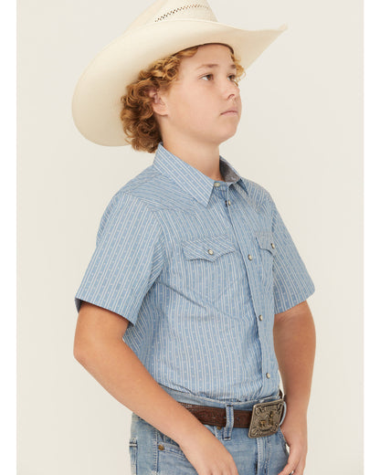 Cody James Boys' Cowboy Way Striped Print Short Sleeve Snap Western Sh