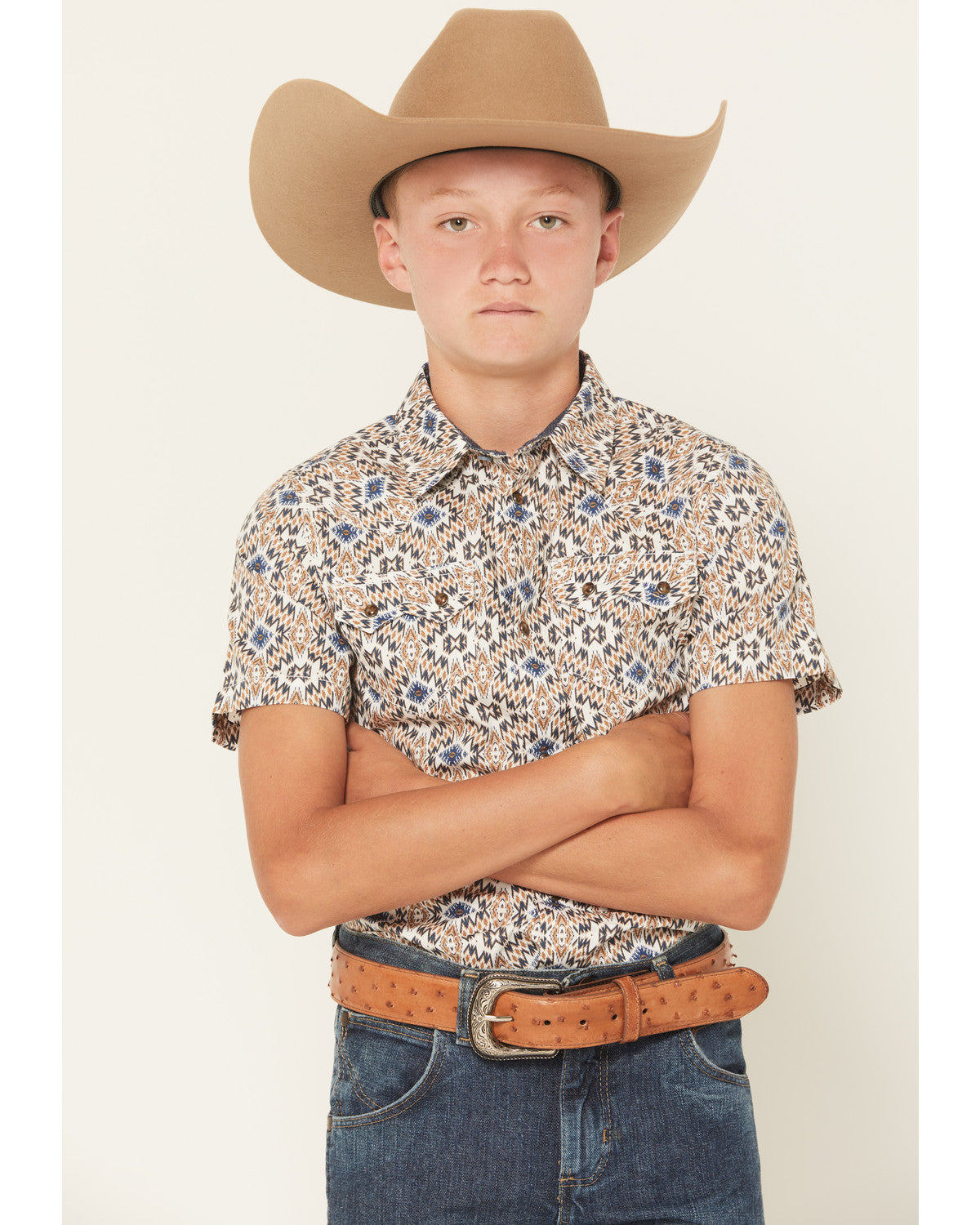 Cody James Boys' High Plains Southwestern Print Short Sleeve Snap West
