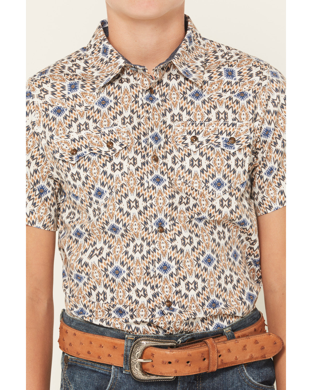 Cody James Boys' High Plains Southwestern Print Short Sleeve Snap West