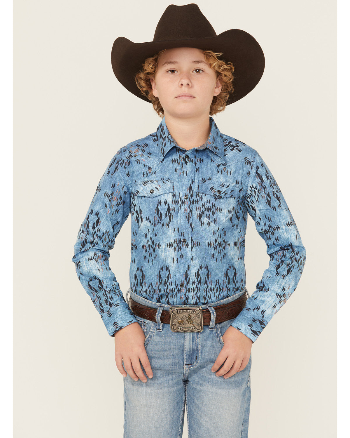 Cody James Boys' Maverick Southwestern Print Long Sleeve Snap Western