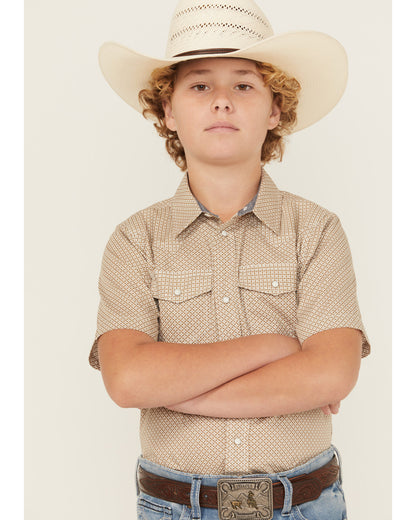 Cody James Boys' Grill and Greet Medallion Print Short Sleeve Snap Wes