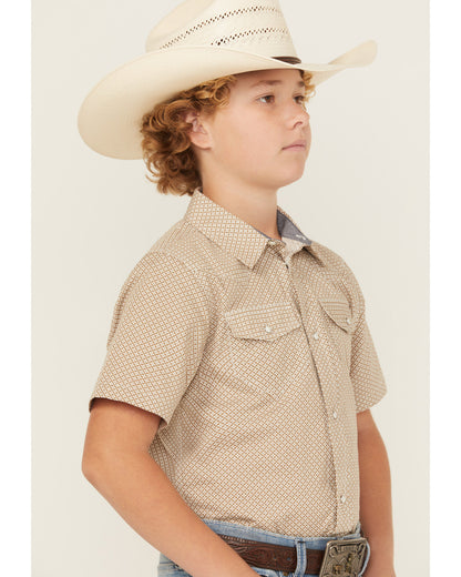 Cody James Boys' Grill and Greet Medallion Print Short Sleeve Snap Wes